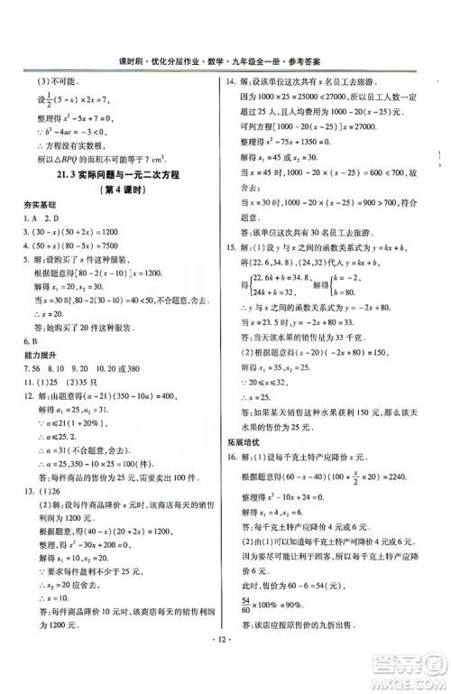 驰逐文化2019课时刷优化分层作业九年级数学全一册答案