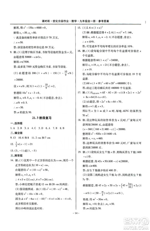 驰逐文化2019课时刷优化分层作业九年级数学全一册答案