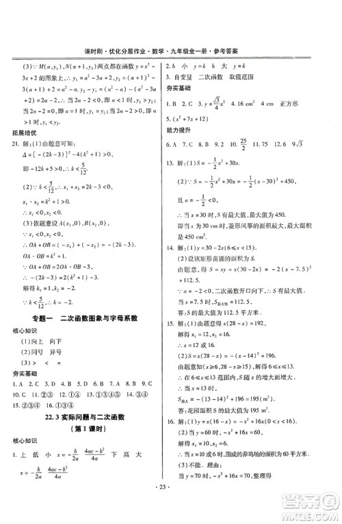 驰逐文化2019课时刷优化分层作业九年级数学全一册答案