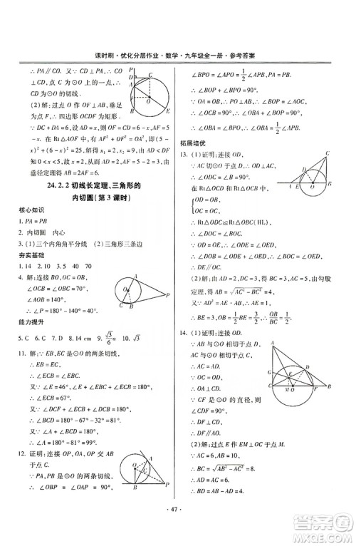 驰逐文化2019课时刷优化分层作业九年级数学全一册答案