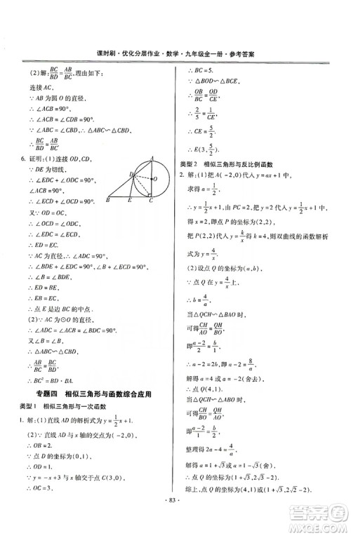 驰逐文化2019课时刷优化分层作业九年级数学全一册答案