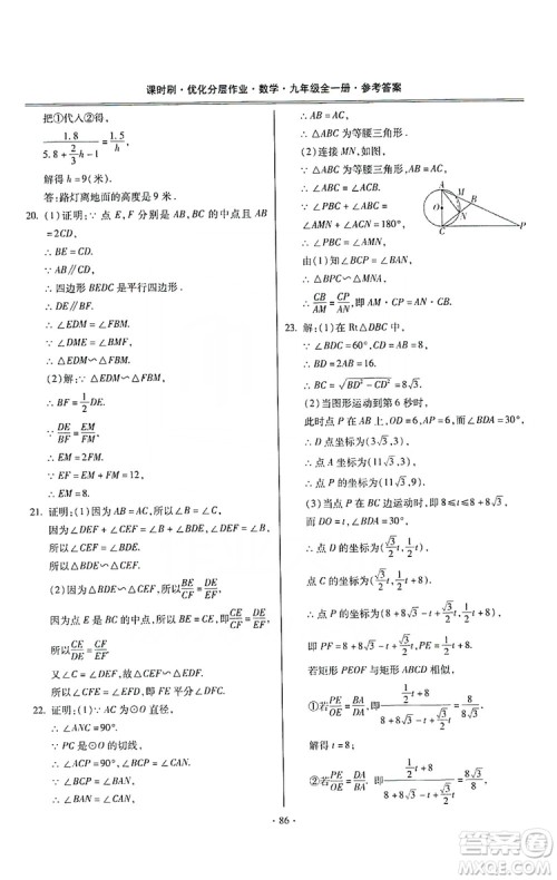 驰逐文化2019课时刷优化分层作业九年级数学全一册答案