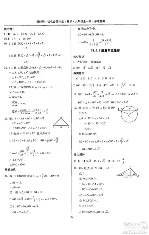 驰逐文化2019课时刷优化分层作业九年级数学全一册答案