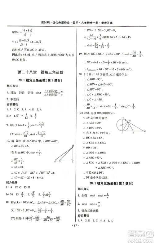 驰逐文化2019课时刷优化分层作业九年级数学全一册答案