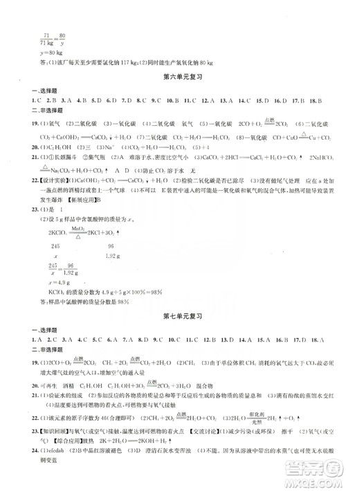 2019金钥匙冲刺名校大试卷9年级化学上册国标全国版答案