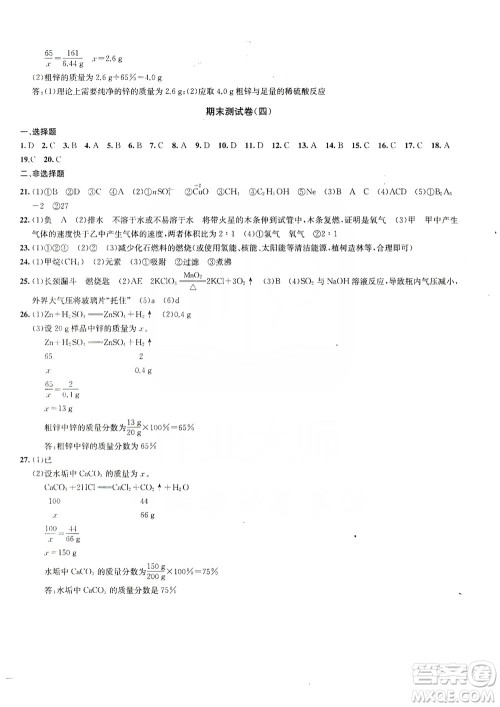 2019金钥匙冲刺名校大试卷9年级化学上册国标全国版答案