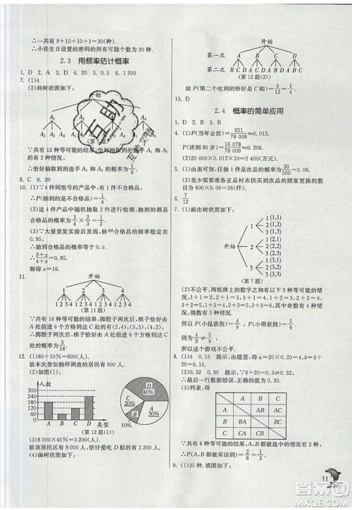 江苏人民出版社春雨教育2019秋实验班提优训练九年级数学上册ZJJY浙教版参考答案