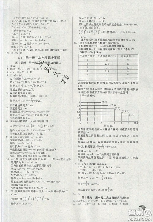 江苏人民出版社春雨教育2019秋实验班提优训练九年级数学上册JSKJ苏科版参考答案 江苏人民出版社春雨教育2019秋实验班提优训练九年级数学上册JSKJ苏科版参考答案