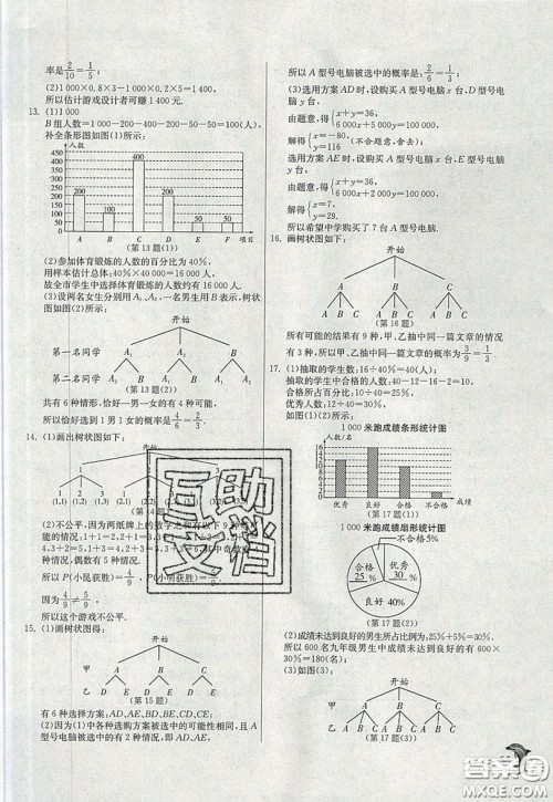 江苏人民出版社春雨教育2019秋实验班提优训练九年级数学上册JSKJ苏科版参考答案