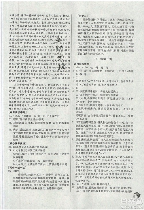 江苏人民出版社春雨教育2019秋实验班提优训练九年级语文上册RMJY人教版参考答案