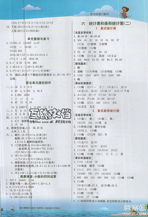 春雨教育2019秋实验班提优课堂数学五年级上册JSJY苏教版参考答案