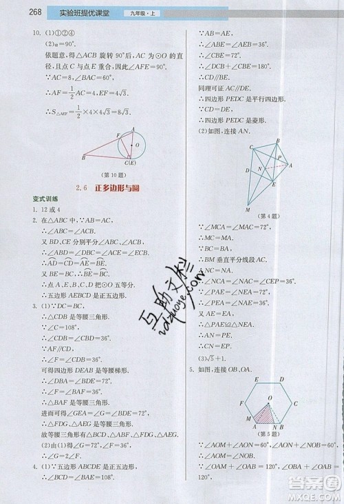 江苏人民出版社2019春雨教育实验班提优课堂数学九年级上册JSKJ苏科版参考答案