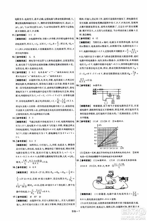 2020版一遍过单元综合能力检测卷九年级全一册物理HK沪科版参考答案