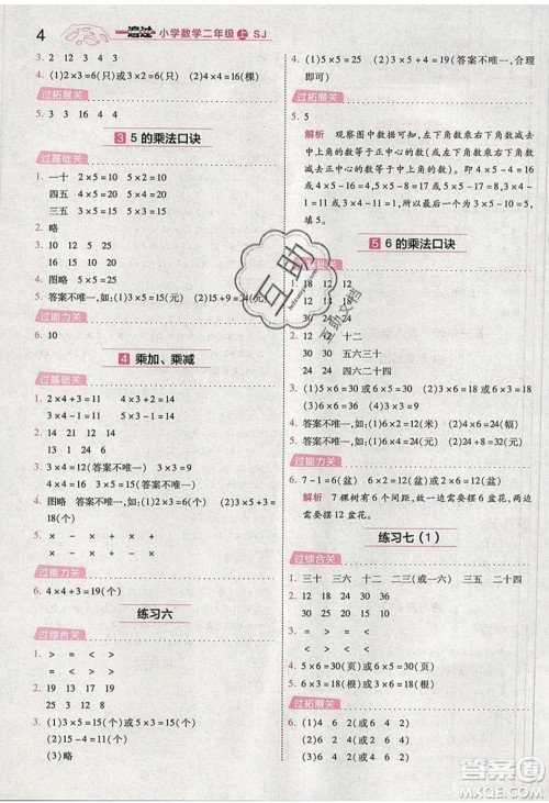 南京师范大学出版社天星教育2019一遍过小学数学二年级上册苏教SJ版参考答案