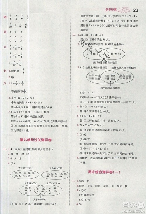 南京师范大学出版社天星教育2019一遍过小学数学三年级上册人教RJ版参考答案