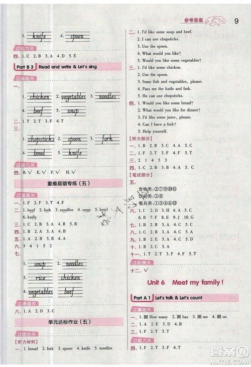 南京师范大学出版社天星教育2019一遍过小学英语四年级上册人教RP版参考答案 南京师范大学出版社天星教育2019一遍过小学英语四年级上册人教RP版参考答案