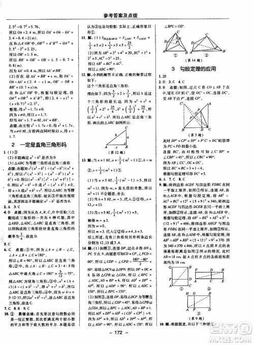 荣德基2019秋典中点综合应用创新题数学八年级上BSD北师大版参考答案