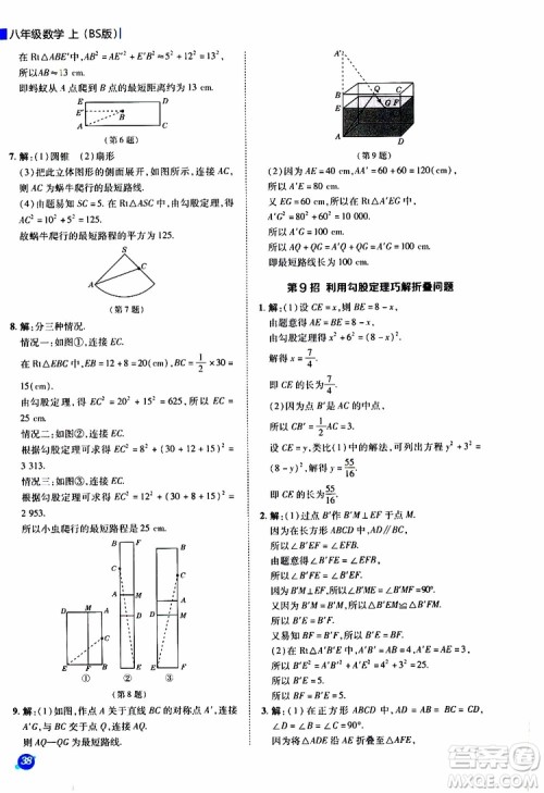 荣德基2019秋典中点极速提分法八年级上数学BS北师版参考答案