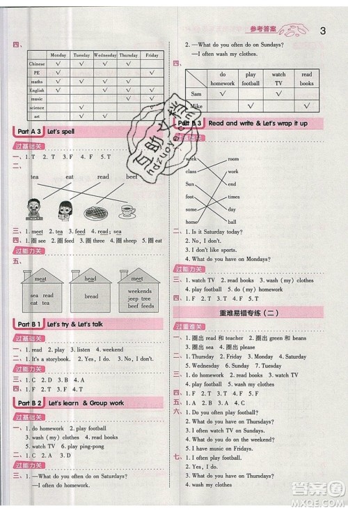 南京师范大学出版社天星教育2019一遍过小学英语五年级上册人教RP版参考答案 南京师范大学出版社天星教育2019一遍过小学英语五年级上册人教RP版参考答案