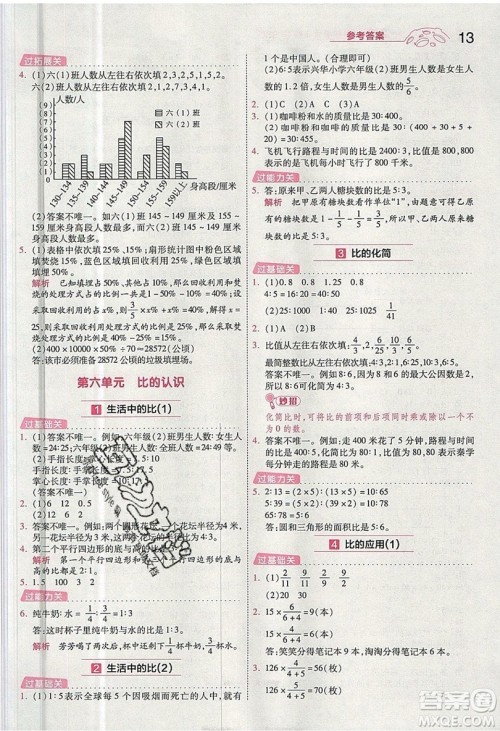 南京师范大学出版社天星教育2019一遍过小学数学六年级上册BSD北师大版参考答案