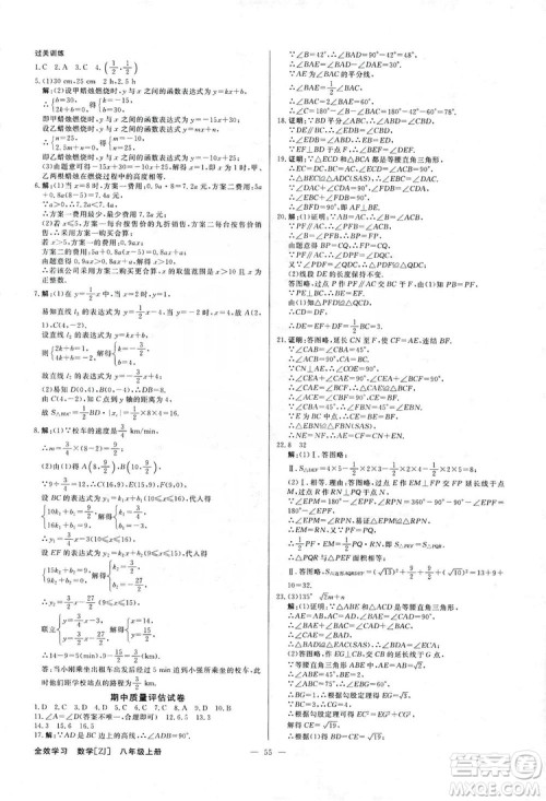 光明日报出版社2019全效学习课时提优八年级数学上册浙江B版答案