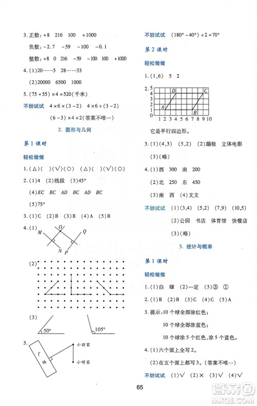 陕西人民教育出版社2019新课程学习与评价四年级数学上册C版答案