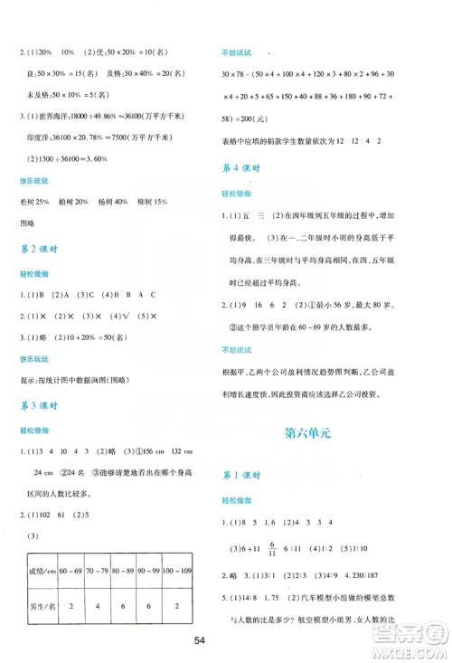 陕西人民教育出版社2019新课程学习与评价6年级数学上册C版答案