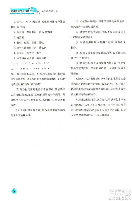 2019新课程学习与评价六年级科学上册B版答案 2019新课程学习与评价六年级科学上册B版答案