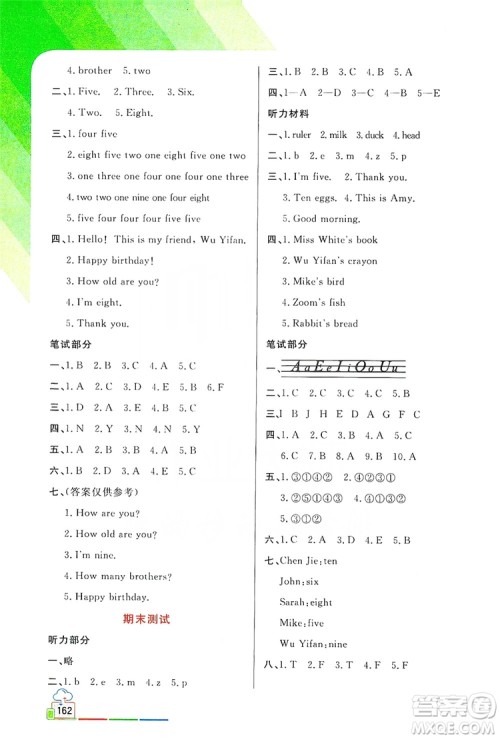 2019倍速学习法教材导学练3年级英语上册PEP人教版答案 2019倍速学习法教材导学练3年级英语上册PEP人教版答案