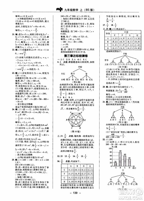 荣德基2019秋典中点综合应用创新题数学九年级上册BS版北师大版参考答案