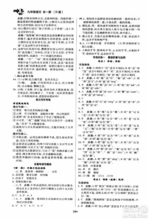 荣德基2019秋典中点综合应用创新题语文九年级全一册R人教版参考答案