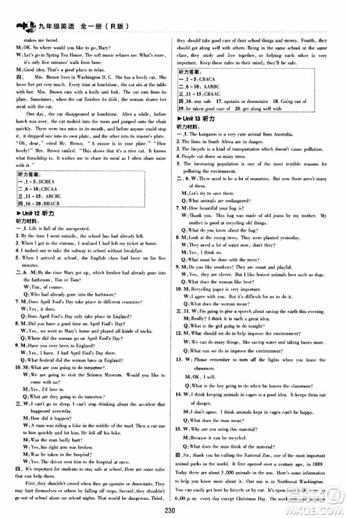 荣德基2019秋典中点综合应用创新题英语九年级全一册R人教版参考答案