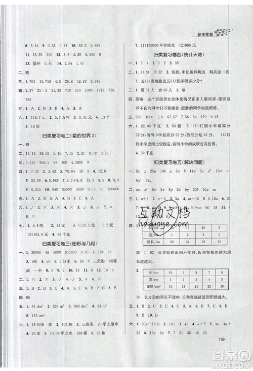 2019秋金3练课堂作业实验提高训练数学五年级上册新课标江苏版参考答案