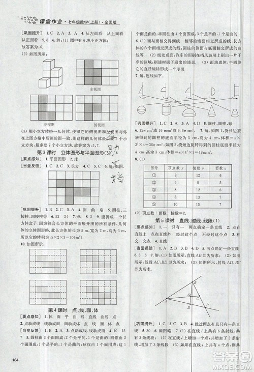 2019秋金3练课堂作业实验提高训练数学七年级上册新课标全国版参考答案