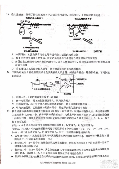 2019学年第一学期浙江七彩阳光联盟期初联考生物试题及答案 2019学年第一学期浙江七彩阳光联盟期初联考生物试题及答案