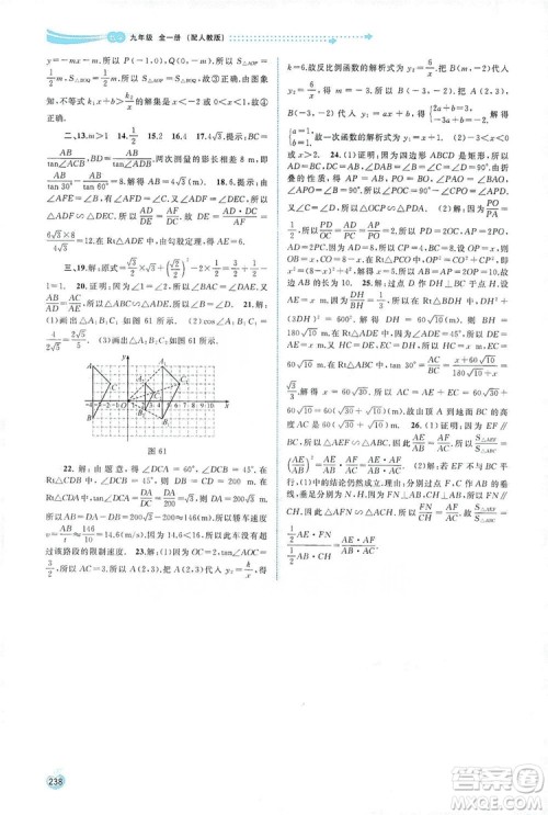 2019新课程学习与测评同步学习数学九年级全一册人教版答案