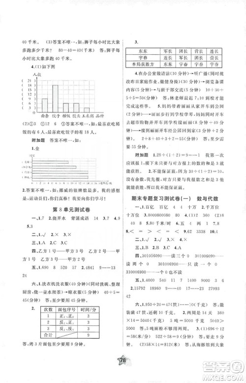 2019小学新课程学习与测评单元双测四年级数学上册A版答案