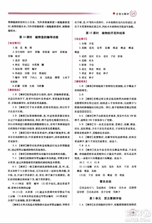 2019年绩优学案七年级上册生物学苏教版参考答案