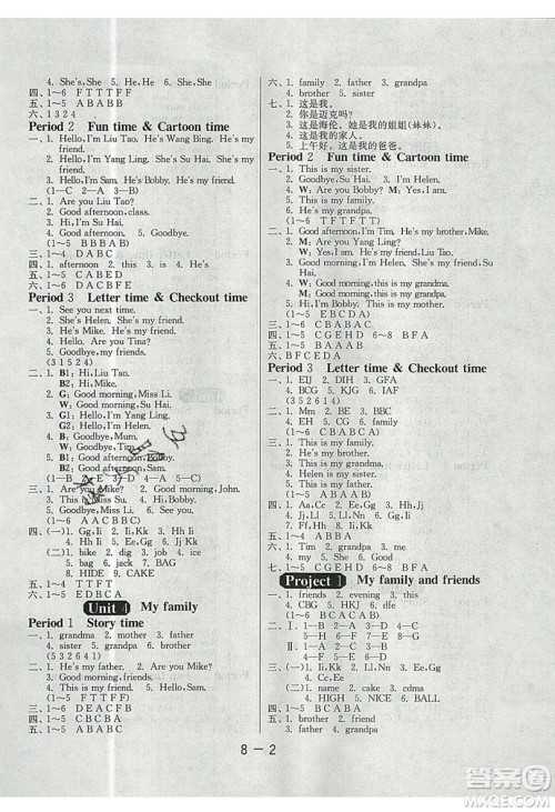 2019春雨教育1课3练单元达标测试英语三年级上册YL译林版参考答案 2019春雨教育1课3练单元达标测试英语三年级上册YL译林版参考答案