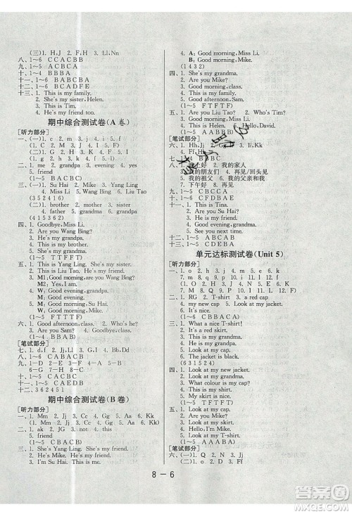 2019春雨教育1课3练单元达标测试英语三年级上册YL译林版参考答案 2019春雨教育1课3练单元达标测试英语三年级上册YL译林版参考答案