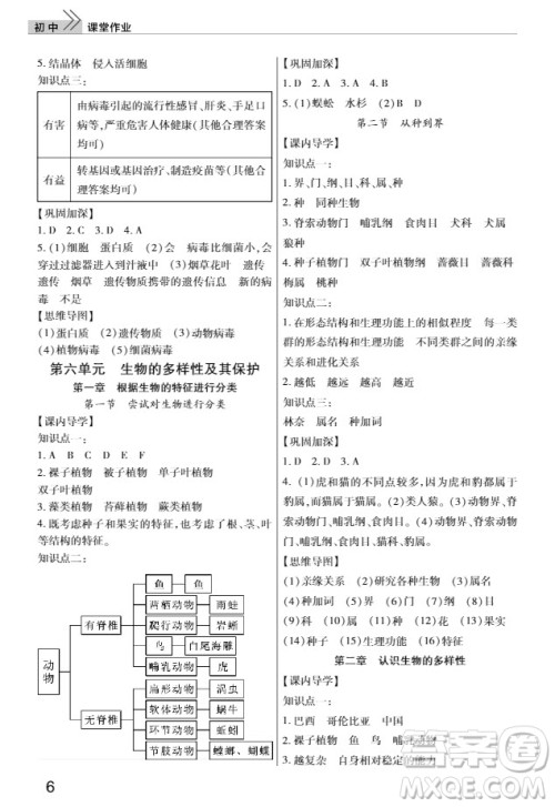 武汉出版社2019智慧学习课堂作业8年级生物上册答案