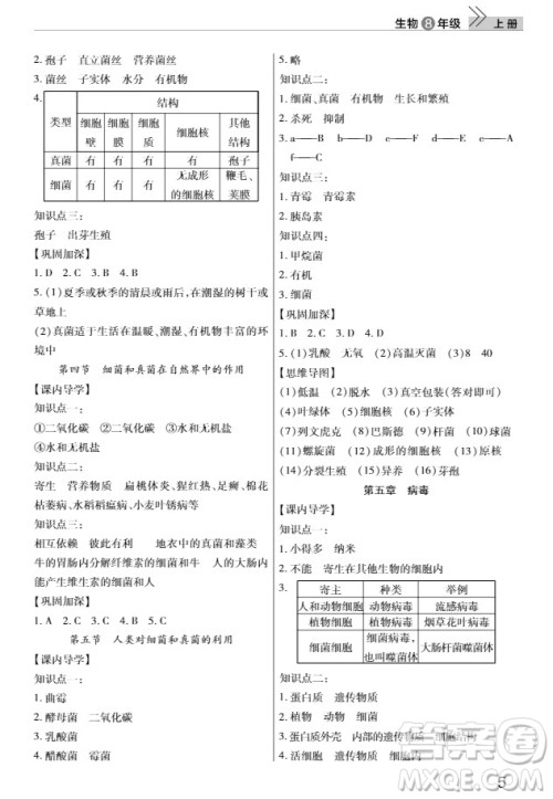 武汉出版社2019智慧学习课堂作业8年级生物上册答案