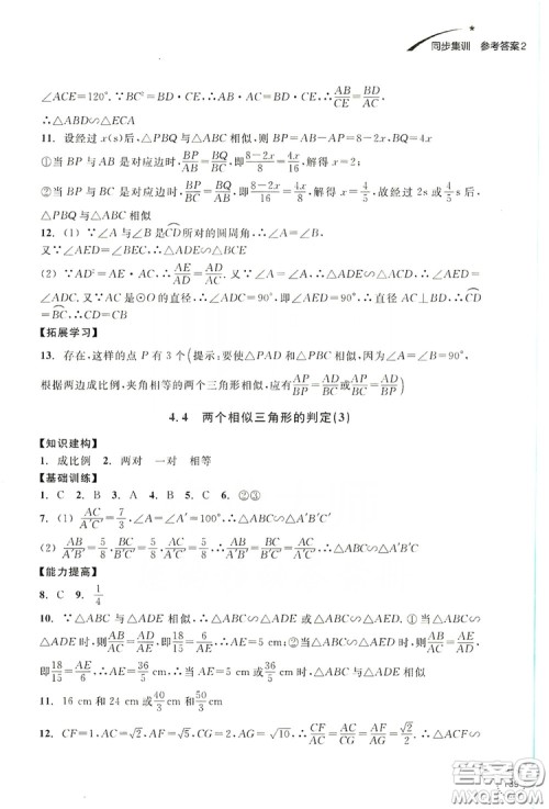 浙江教育出版社2019学习指导与评价九年级数学上册答案