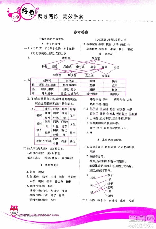 2019年新课标两导两练高效学案科学六年级上册河北人民版参考答案