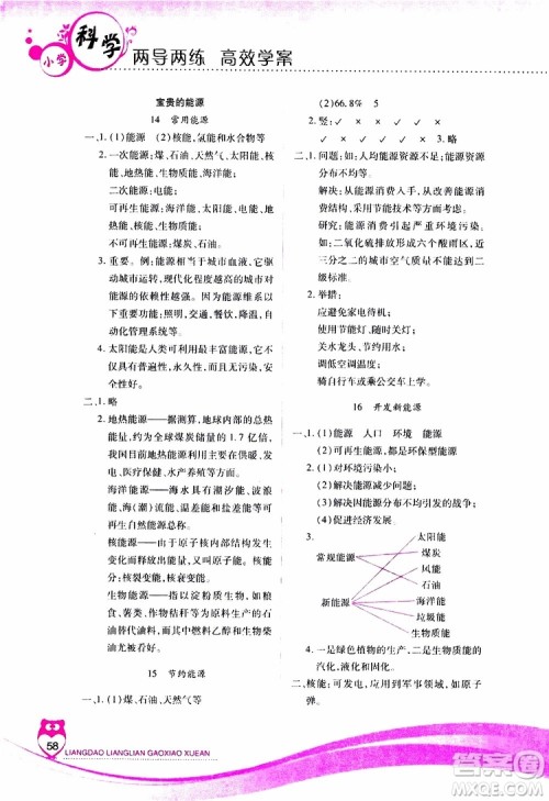 2019年新课标两导两练高效学案科学六年级上册河北人民版参考答案