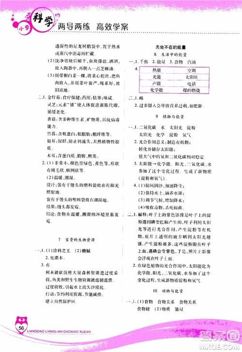 2019年新课标两导两练高效学案科学六年级上册河北人民版参考答案