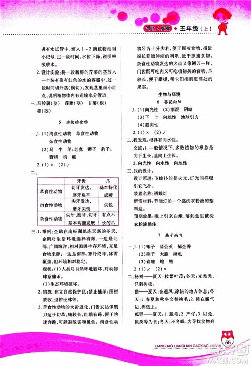 2019年新课标两导两练高效学案科学五年级上册河北人民版参考答案