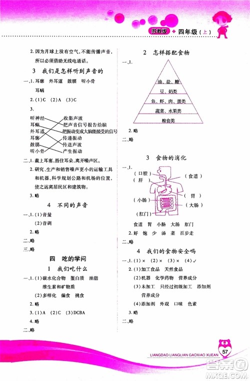 2019年新课标两导两练高效学案科学四年级上册苏教版参考答案