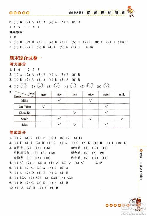 2019年浙江新课程三维目标测评同步课时特训英语三年级上册R人教版参考答案 2019年浙江新课程三维目标测评同步课时特训英语三年级上册R人教版参考答案