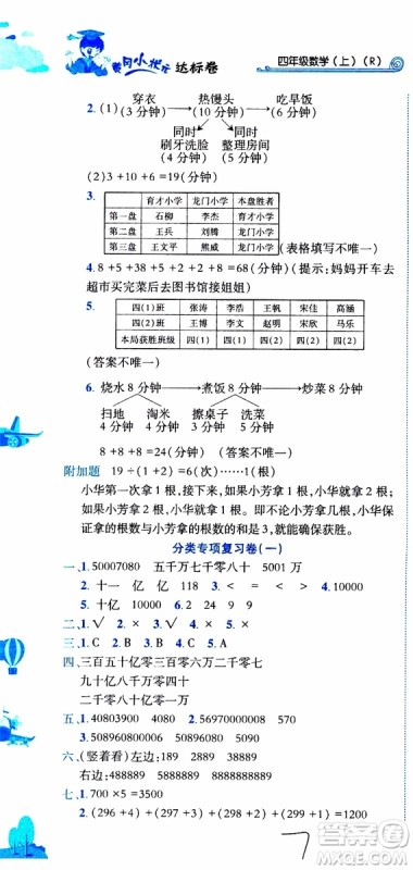 2019秋新版黄冈小状元达标卷四年级上册数学人教版RJ参考答案